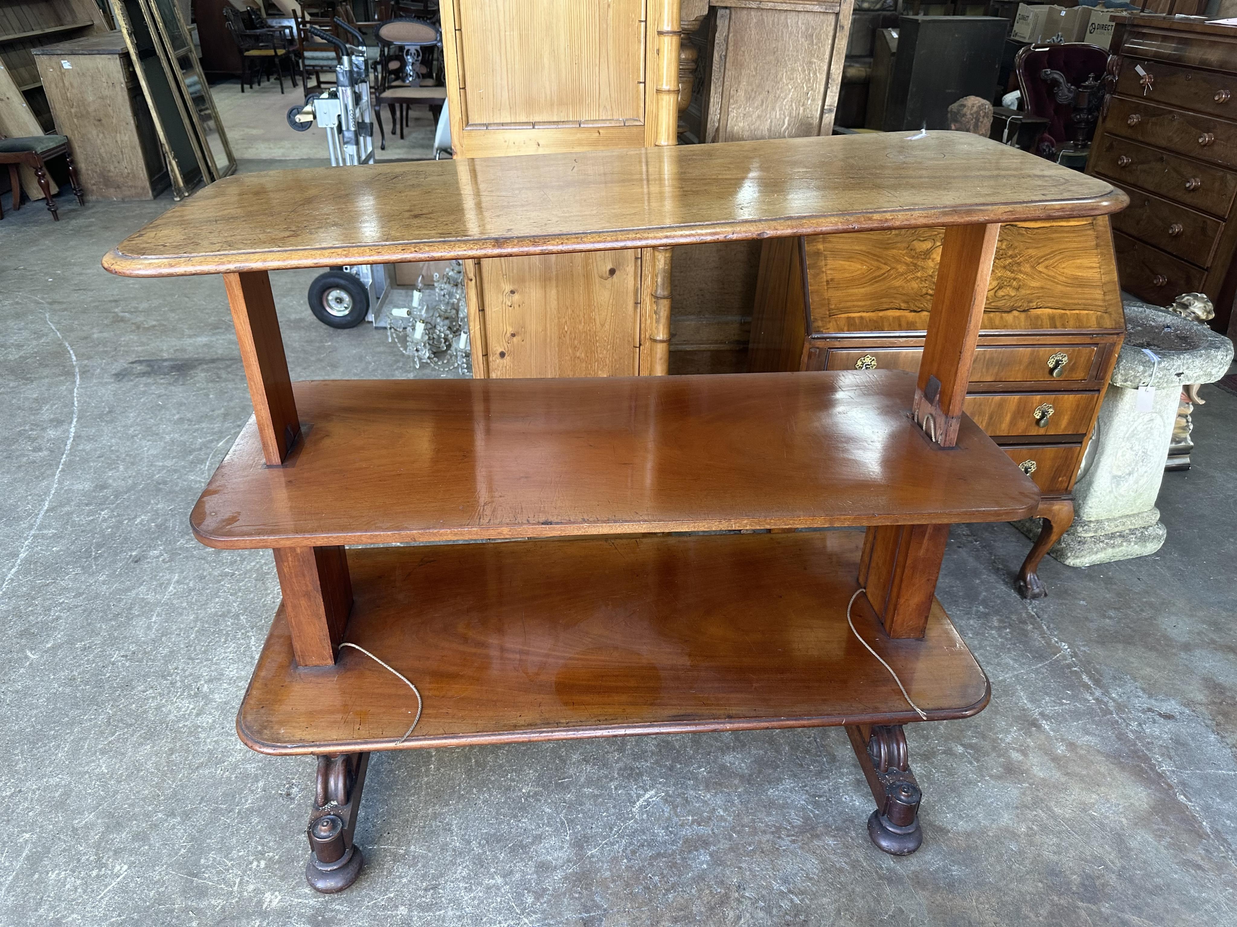 An early Victorian mahogany metamorphic buffet, mechanism inoperable, width 122cm, depth 52cm, height 80cm. Condition - poor to fair